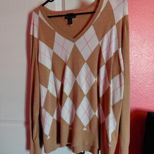 Tan/Brown, White, Pink Tommy Hilfiger Sweater, Sz XL